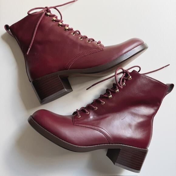 NWOT Madewell Rusted Burgundy Leather Lace Up Patti Boots Size 9 - Picture 3 of 7